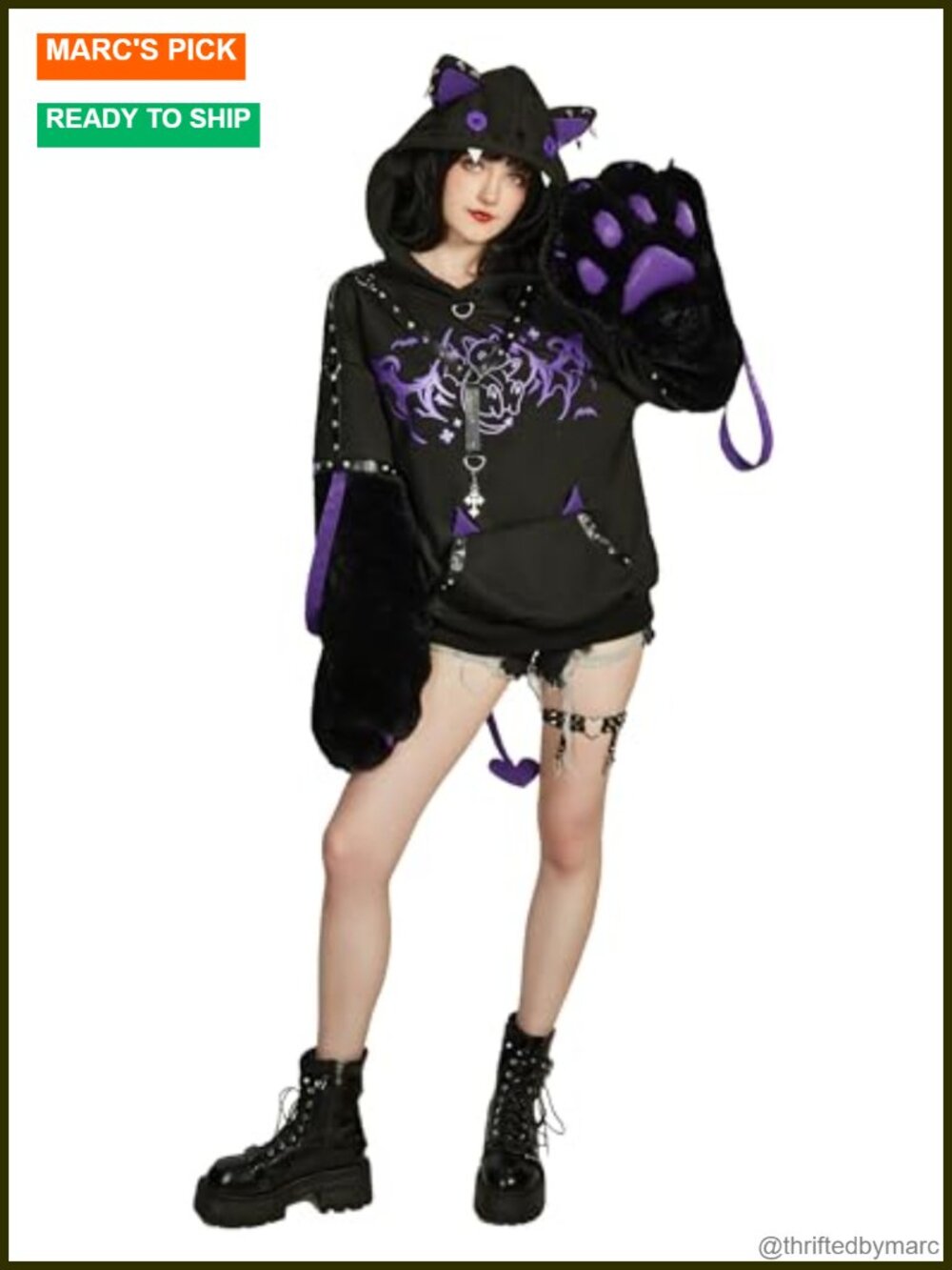 Gothic Steampunk Rivet Sheep Paw Hoodie Retro Daily Wear